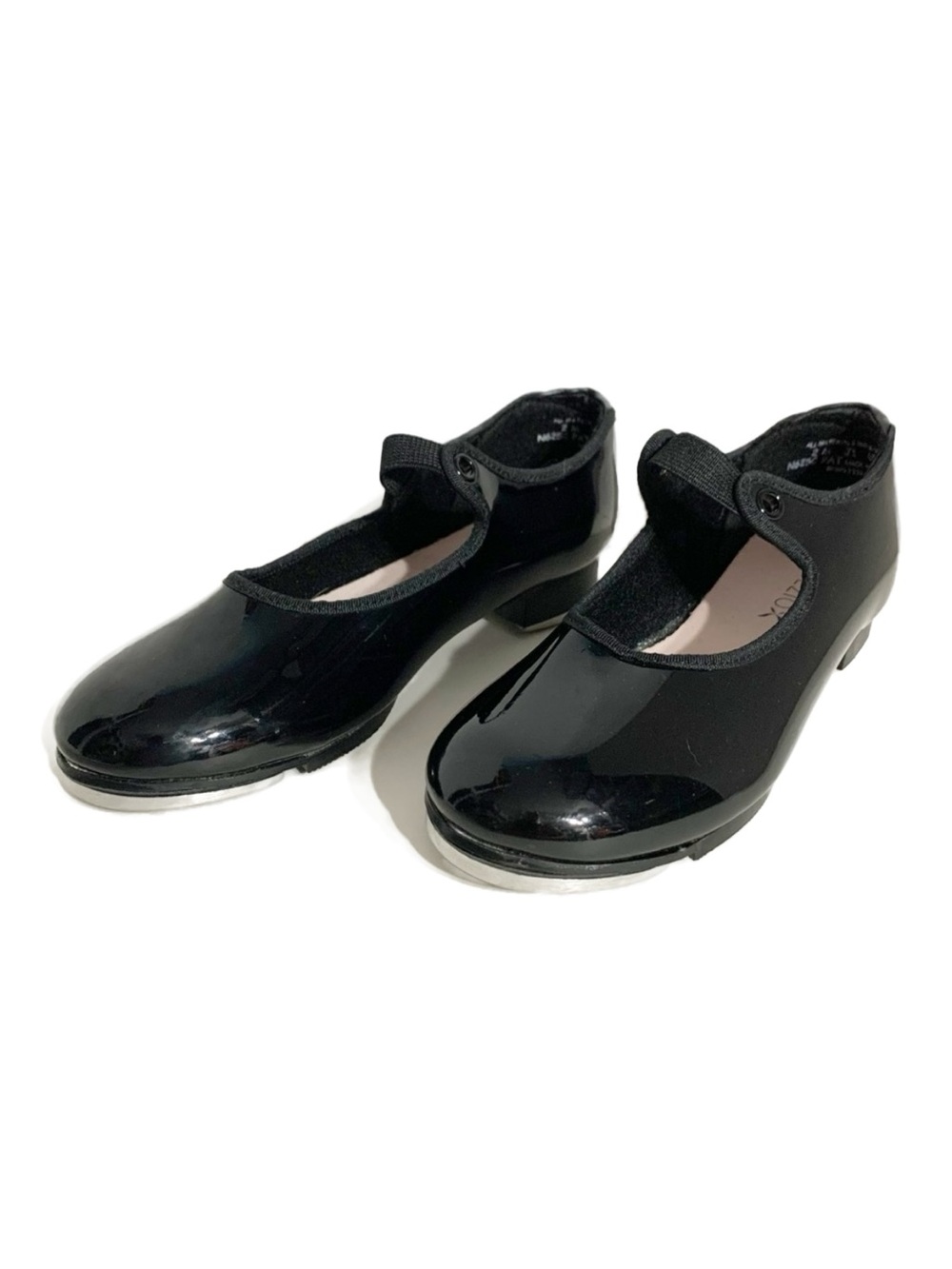 Capezio Tele Tone Tap Faux Patent Leather Tap Shoes Grosgrain Ribbon Trim Black